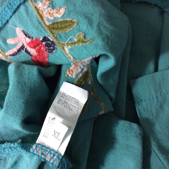 Teal Boho Floral Embroidered Short Sleeve Top XL - Picture 10 of 12